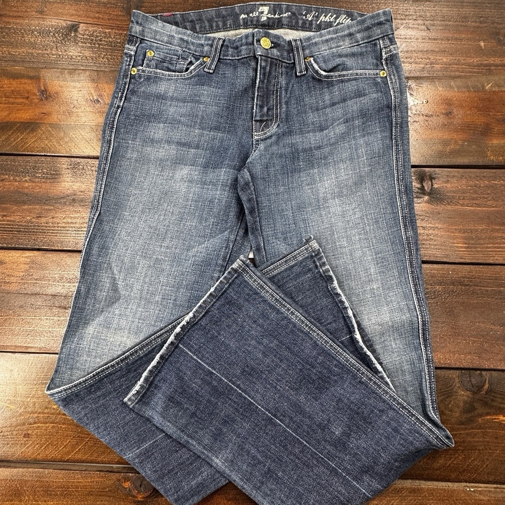 7 For All Mankind Womens Bootcut Jeans A Pocket Flip Flop Distressed Size 31/30 - Picture 4 of 13